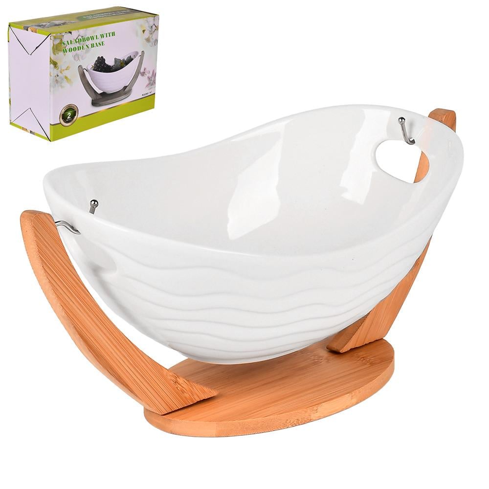 Фруктівниця порцеляна на бамбуковій підставці MC3652-14 White Classic 14 35х19х17 см