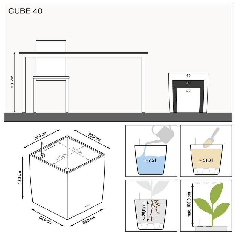 Умный горшок Lechuza CUBE Premium 40 квадратный 31 л 40x40 см Белый - фото 2