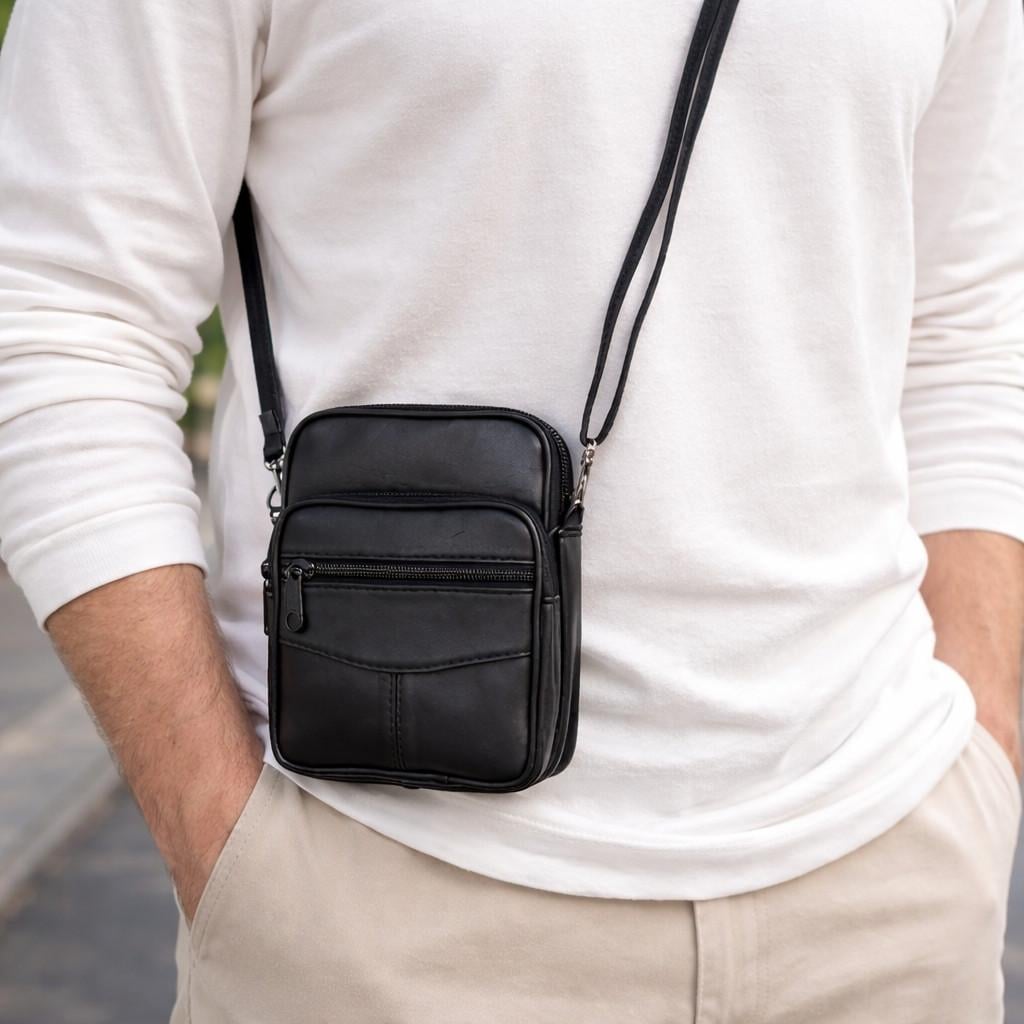Мужская сумка Lorian через плечо из натуральной кожи Черный (LR 222004 BK)