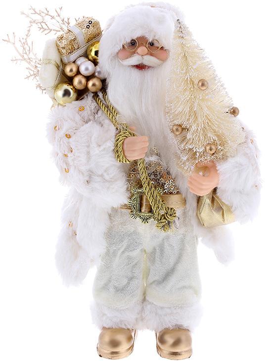 Фігура новорічна Санта Клаус з Ялинкою 30 см Білий та срібло з паєтками