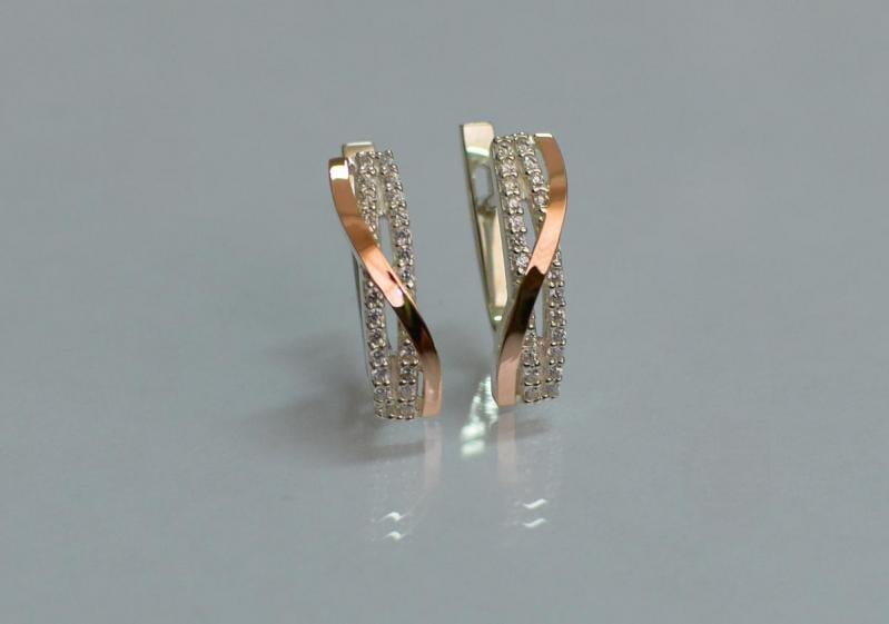 Серебряные серьги Sil с золотыми накладками 139s Прозрачный (Sil-1203)