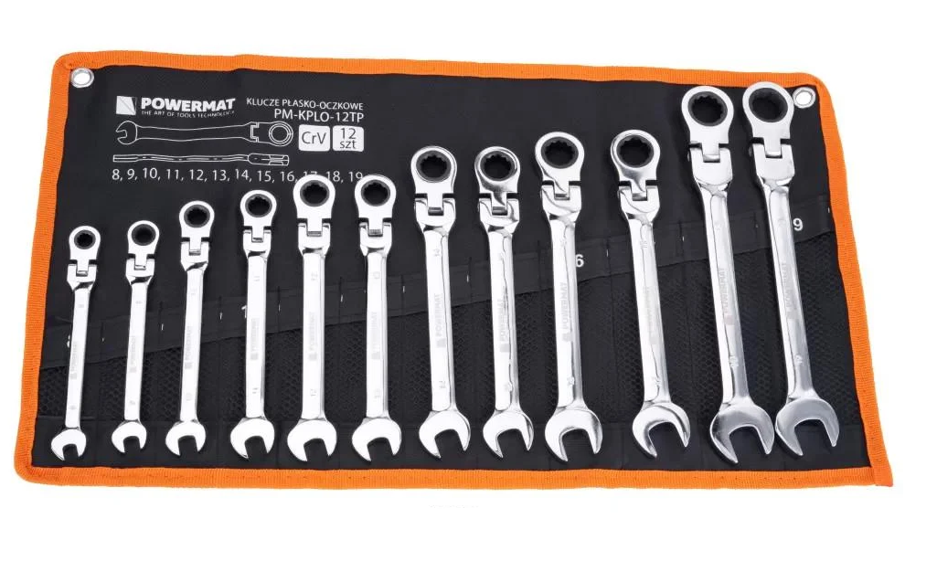 Набір комбінованих ключів з тріскачкою Powermat PM-KPLO-12TP 2768325311 12 шт. CrV 8-19 мм