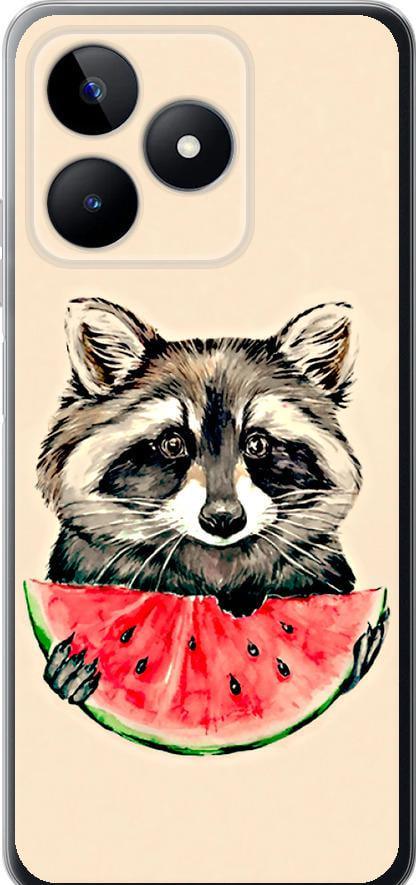 Чехол на Realme C53 Енотик с арбузом (4605u-3128-42517)