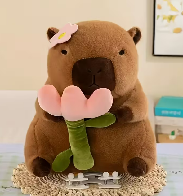 Мягкая игрушка плюшевая детская Капибара с цветком 22 см (2790187863)