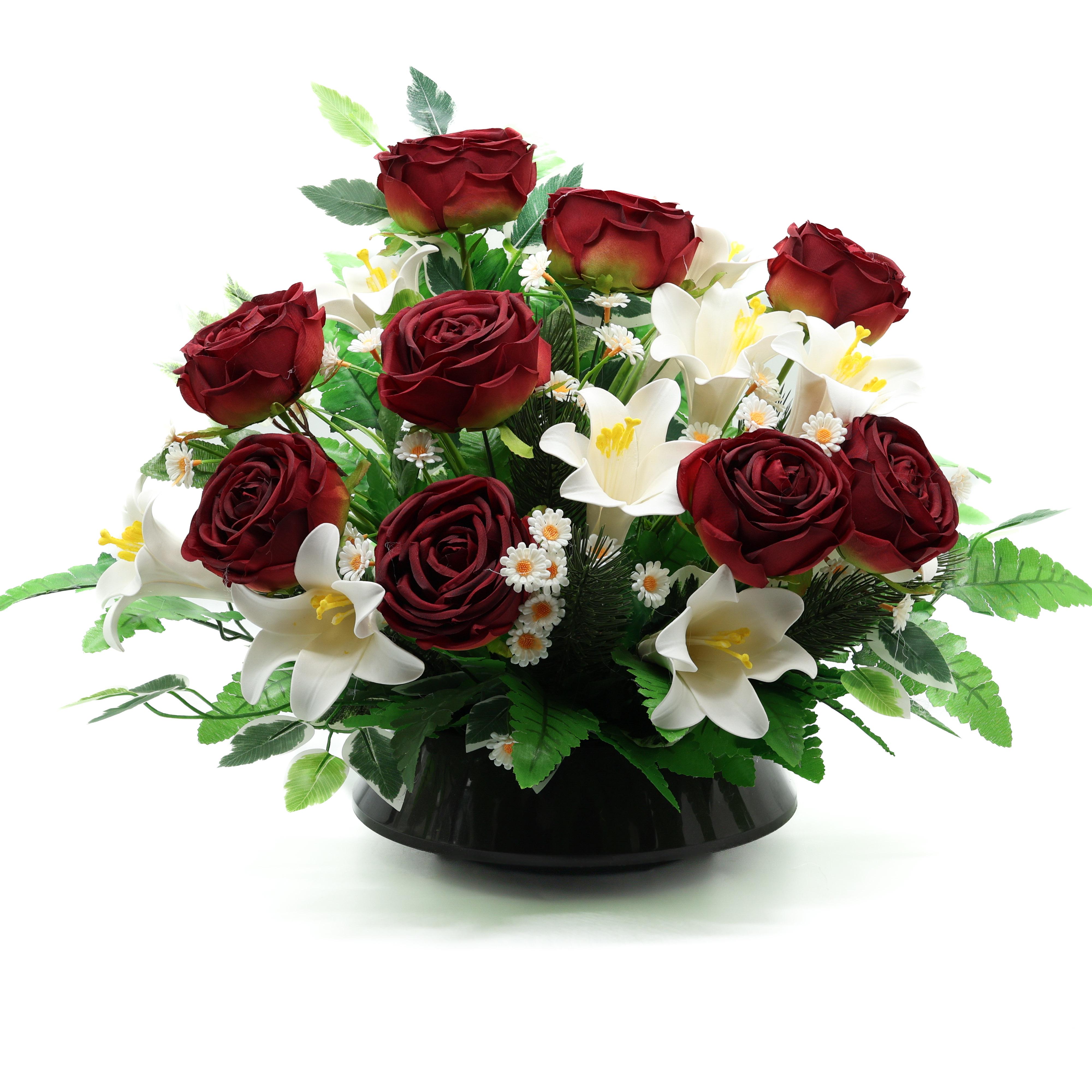 Композиція GALA DECOR з білими ліліями та трояндами у кашпо 60х40 см
