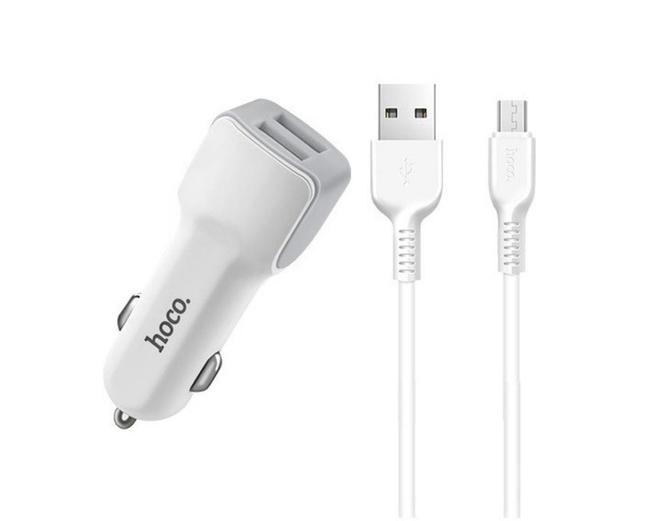 Автомобильное зарядное устройство Hoco Z23 Grand Style 2USB 2.4A с кабелем microUSB АЗУ Белый - фото 3