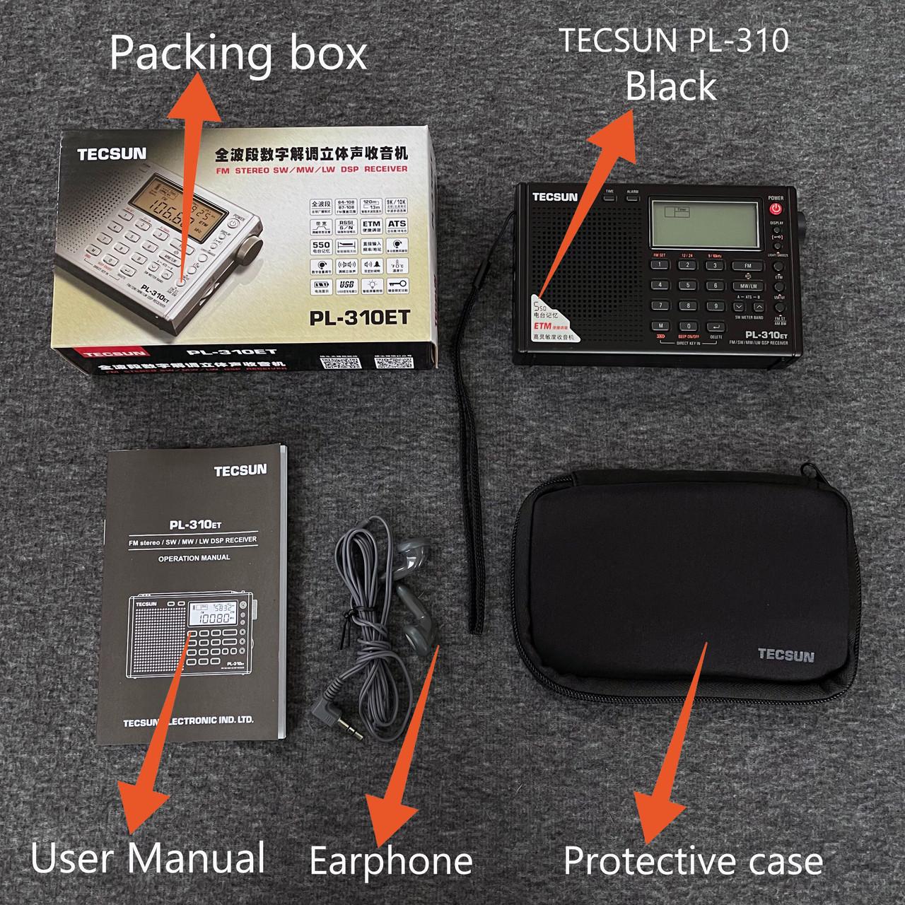 Всехвильовий радіоприймач Tecsun PL-310ET DSP з чохлом Чорний - фото 3