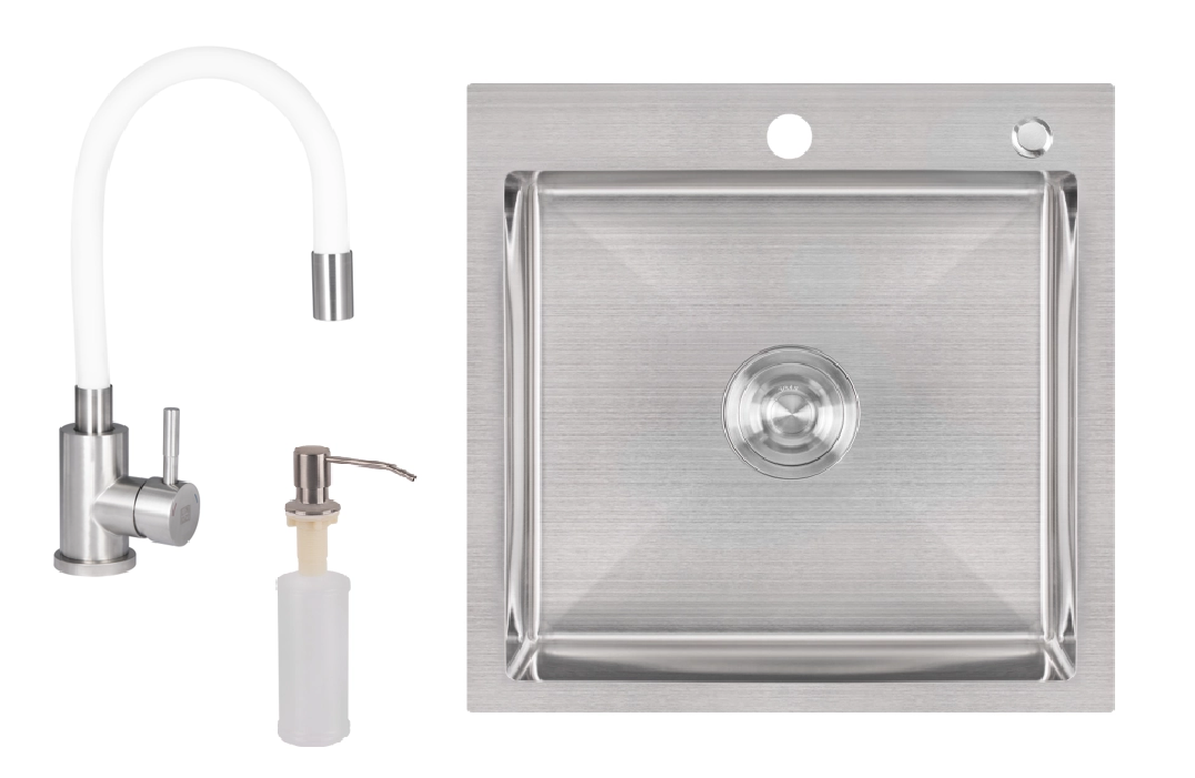 Мийка для кухні з нержавіючої сталі 50/50 Lidz з гнучким краном та дозатором Сатин Мийка для кухні з нержавіючої сталі 50/50 Lidz з гнучким краном та дозатором Сатин