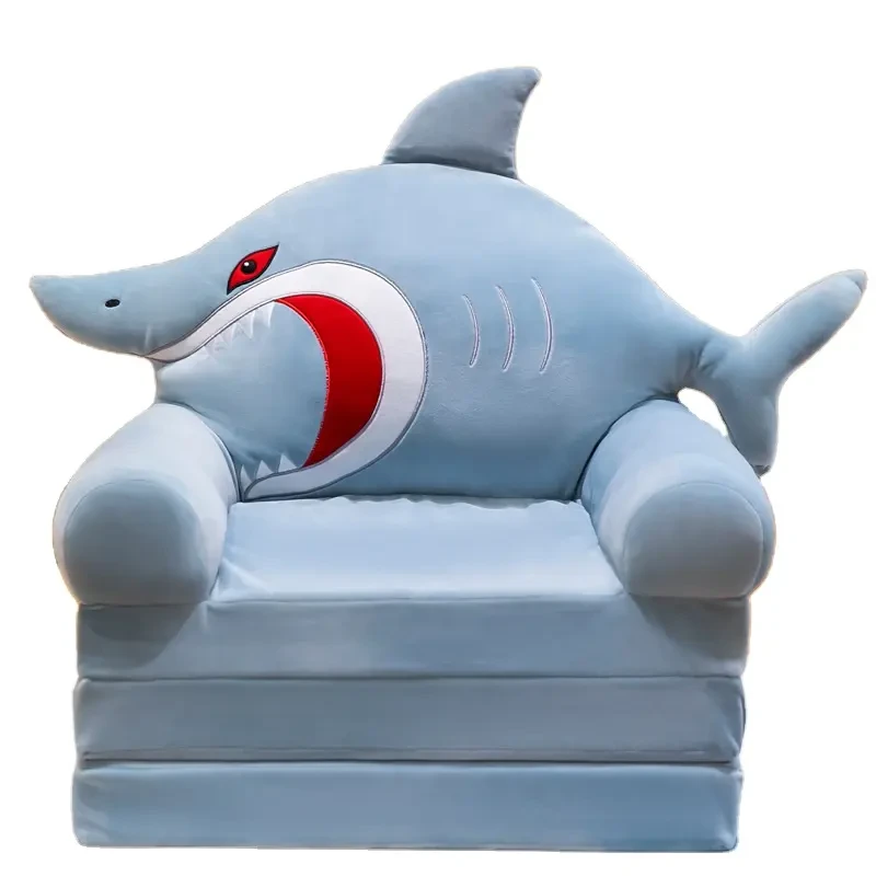 Детское кресло-кровать трансформер мягкое Акула 50 см Серый