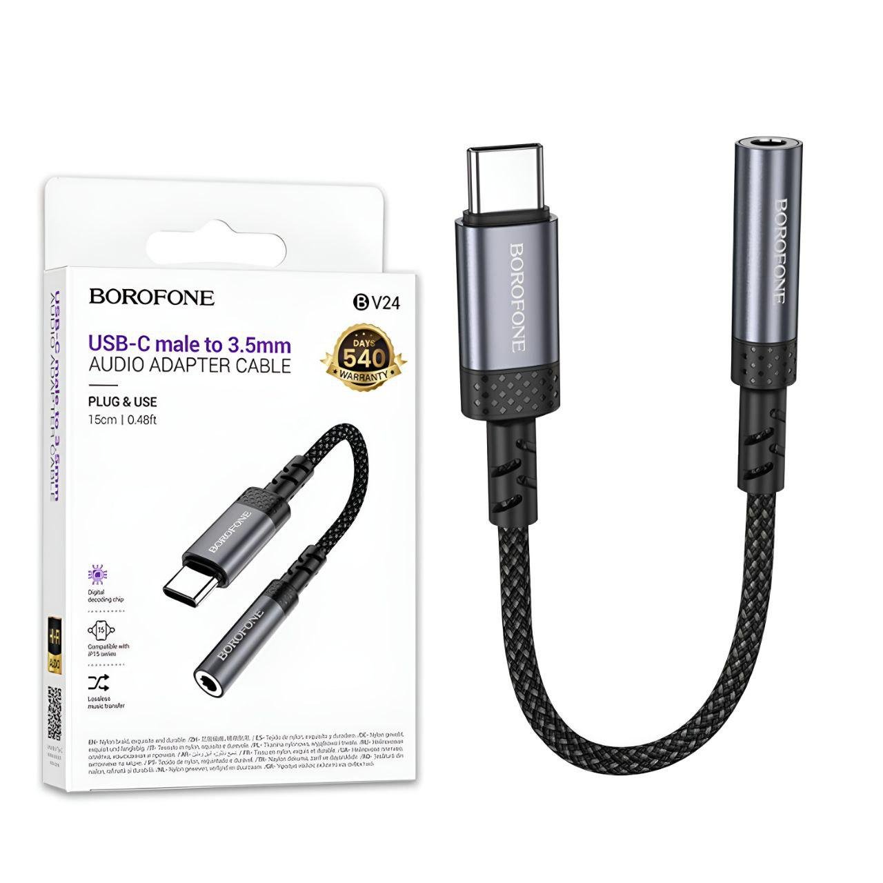 Переходник Borofone BV24 Type-C/3,5 мм TPE 0, 15 м Серый (25453419)