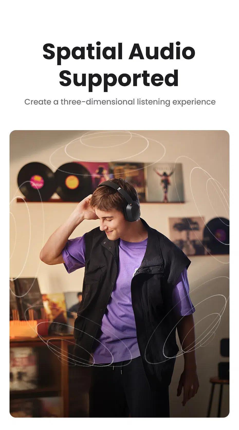 Навушники бездротові UGREEN HiTune Max5C Bluetooth 5.4 ANC 43 дБ Hi-Res Audio LDAC 75 год Чорний (35757) - фото 7 Навушники бездротові UGREEN HiTune Max5C Bluetooth 5.4 ANC 43 дБ Hi-Res Audio LDAC 75 год Чорний (35757) - фото 7