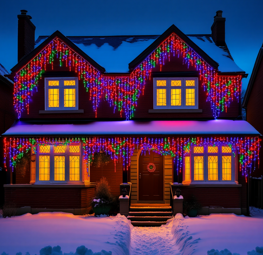 Гирлянда декоративная бахрома уличная 335 LED 20 м от сети белая нить Разноцветный - фото 1