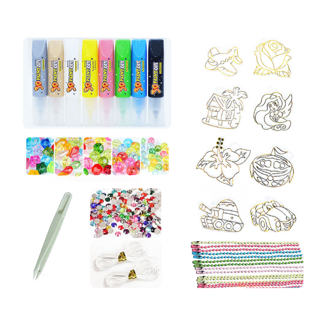 Набор для творчества с 3D-красками и аксессуарами для дизайна витражные краски бусины и резинки (Set 3)