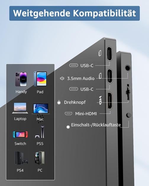 Монітор портативний 14” Yodoit PTM14 Full HD IPS 60 Гц тонкий екран - фото 3 Монітор портативний 14” Yodoit PTM14 Full HD IPS 60 Гц тонкий екран - фото 3