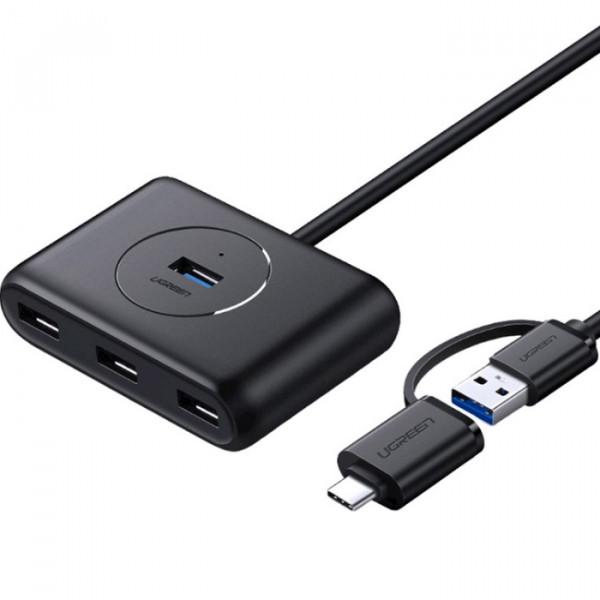 USB-хаб UGREEN CR113 USB 3.0 Type-C to 4xUSB 3.0 кабель 1 м Black (40850)
