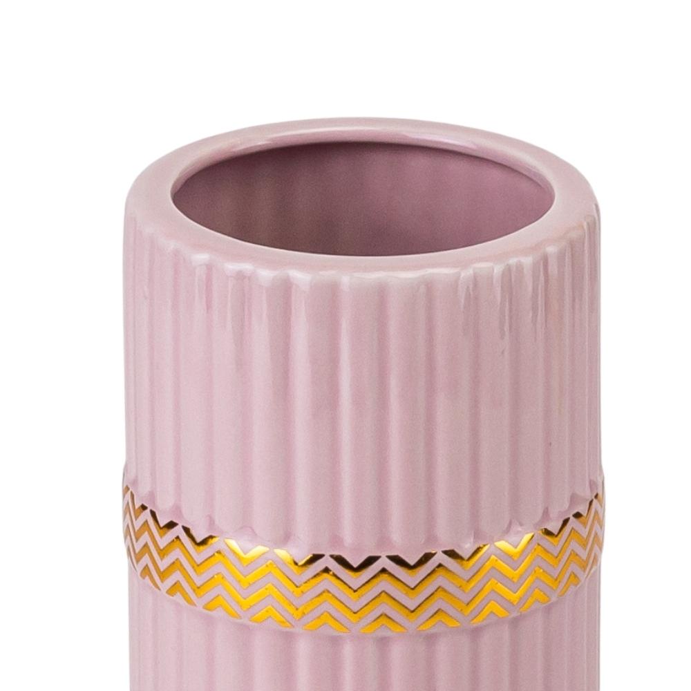 Ваза керамічна з золотим оздобленням 22 см Рожевий (80005) - фото 3