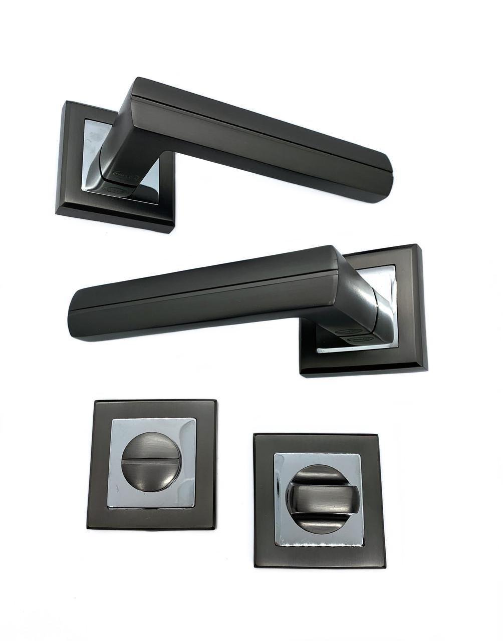 Врізний замок для дверей з ручками на розетках Vortex AS-24 MSB/SN WC з засувкою