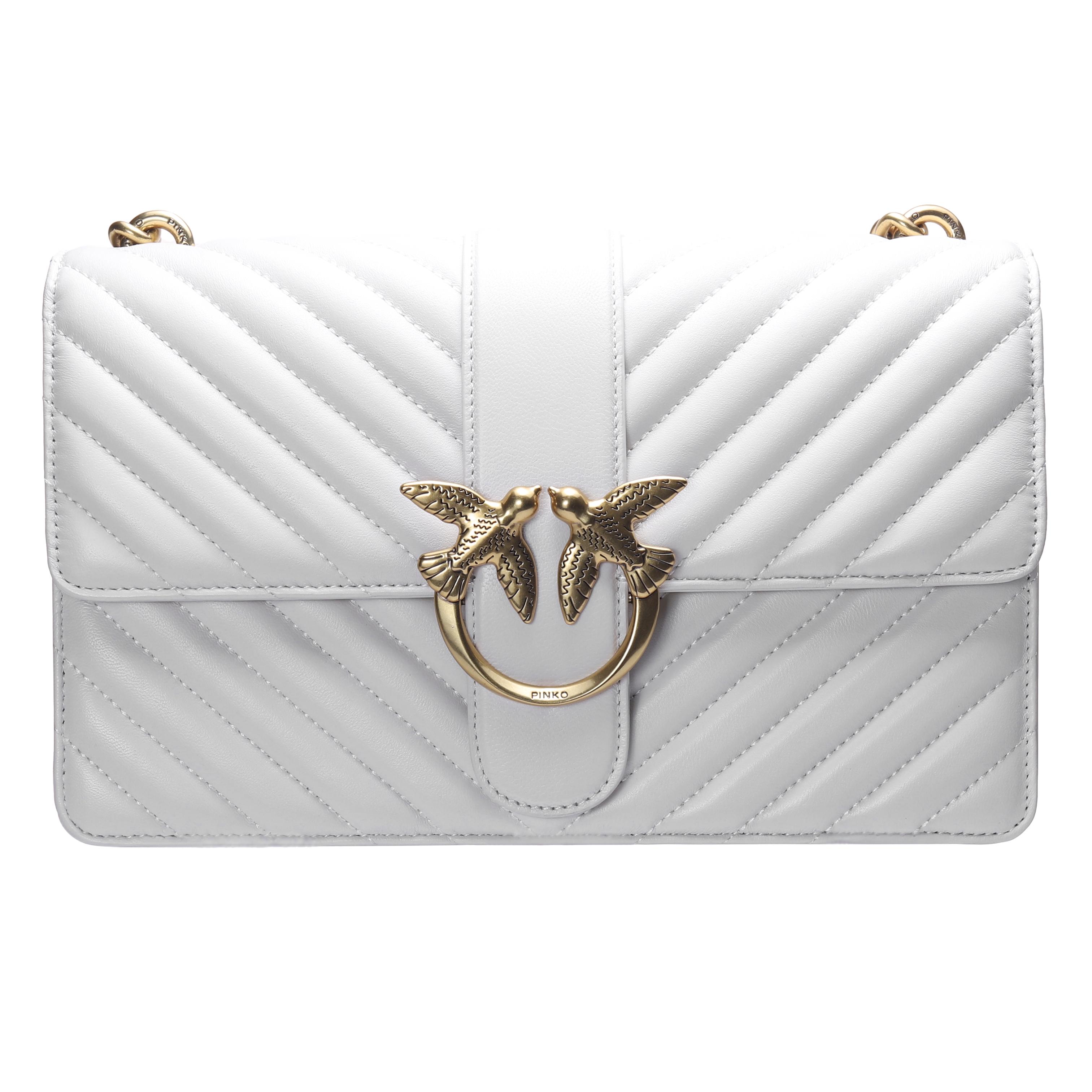 Женская сумка кросс-боди Pinko Classic Love Bag One Chevron кожаная Белый (100053A0GKZ14Q) - фото 1