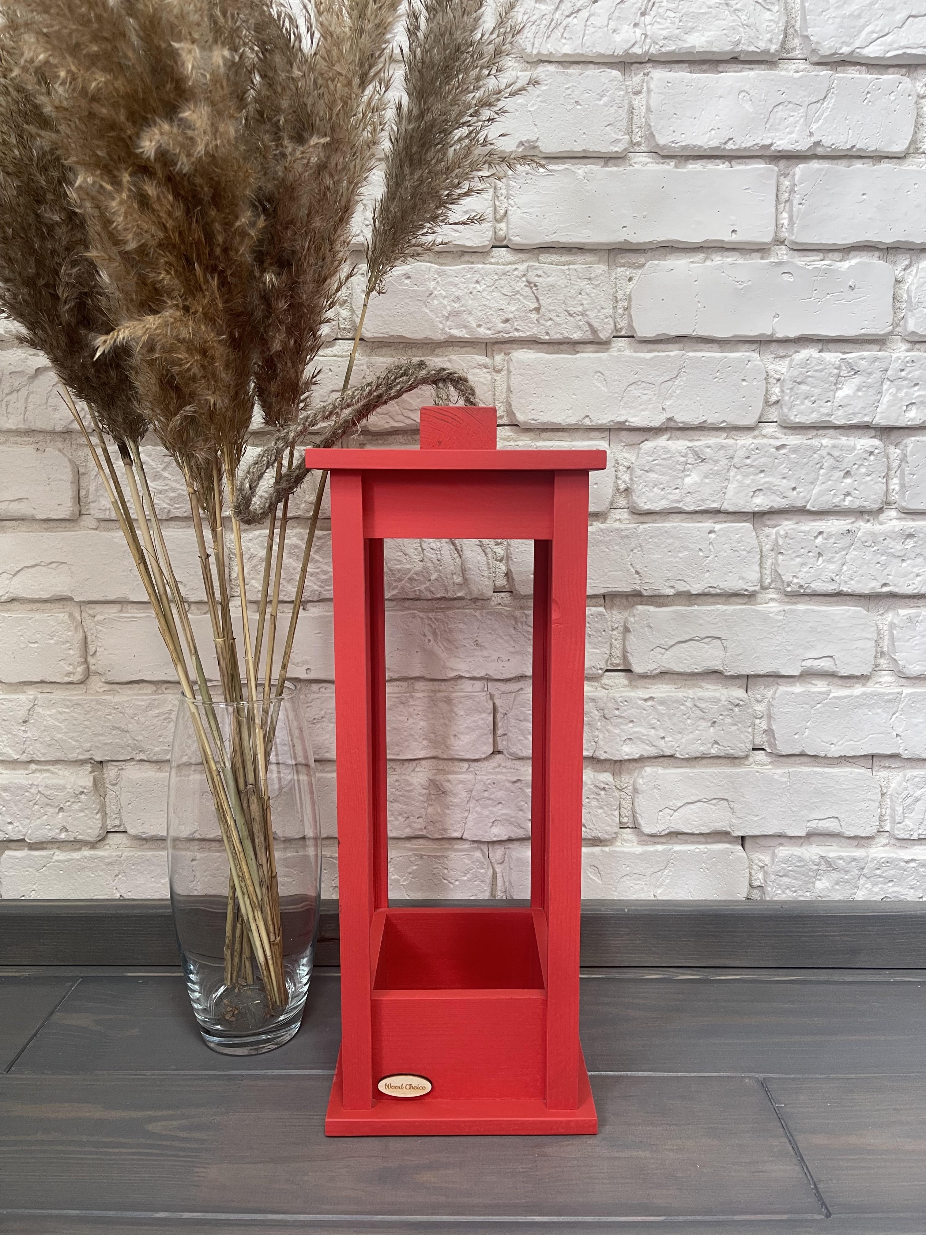 Свічник дерев'яний Wood Choice Ліхтар 17х17х45 Червоний - фото 1