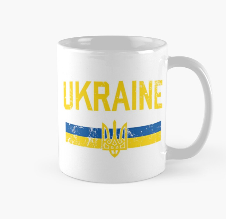 Чашка керамическая с принтом "Ukraine" Флаг и Герб Украины 330 мл Белый (УКР26Ч)