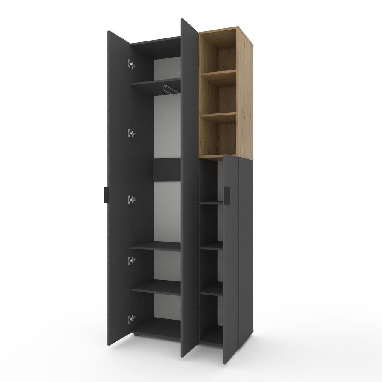 Шкаф Metkas Home A003R ЛДСП 900x420x2300 мм Антрацитовый/Дуб Артизан