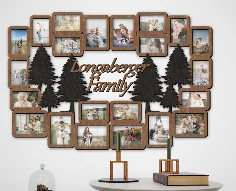 Фоторамка-коллаж с лесом для семейных фото Коричневый (tree_pine_xl_collage-1) - фото 1