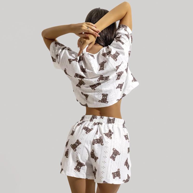 Піжама-комплект жіноча Lesko SM24107AYH Ведмедики футболка та шорти S Білий (28525347) - фото 4 Піжама-комплект жіноча Lesko SM24107AYH Ведмедики футболка та шорти S Білий (28525347) - фото 4