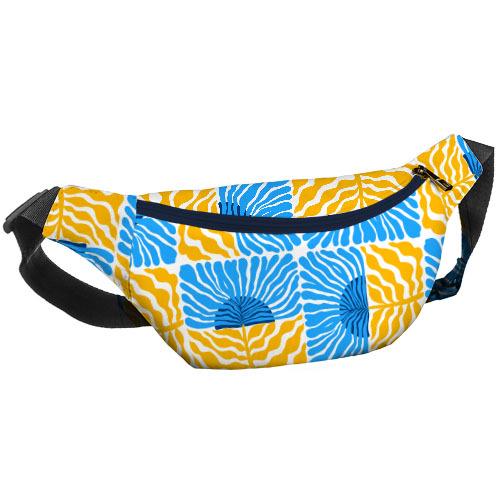 Сумка-бананка через плече та на пояс Presentville Bumbag Блакитні квіти та жовте листя 27х16 см (BB_22S017_TSI)
