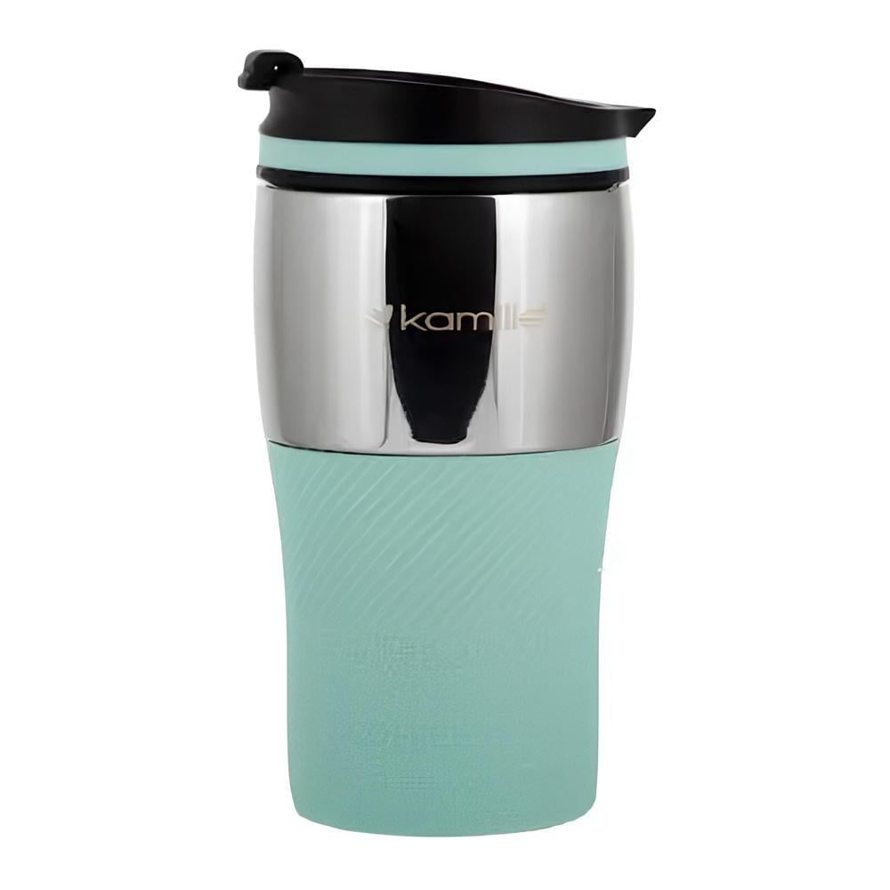 Термокухоль із силіконовою TPR-вставкою Kamille KM-2155 із нержавіючої сталі 320 мл Сталевий/Ментоловий (150-84-2155.2) - фото 1 Термокухоль із силіконовою TPR-вставкою Kamille KM-2155 із нержавіючої сталі 320 мл Сталевий/Ментоловий (150-84-2155.2) - фото 1