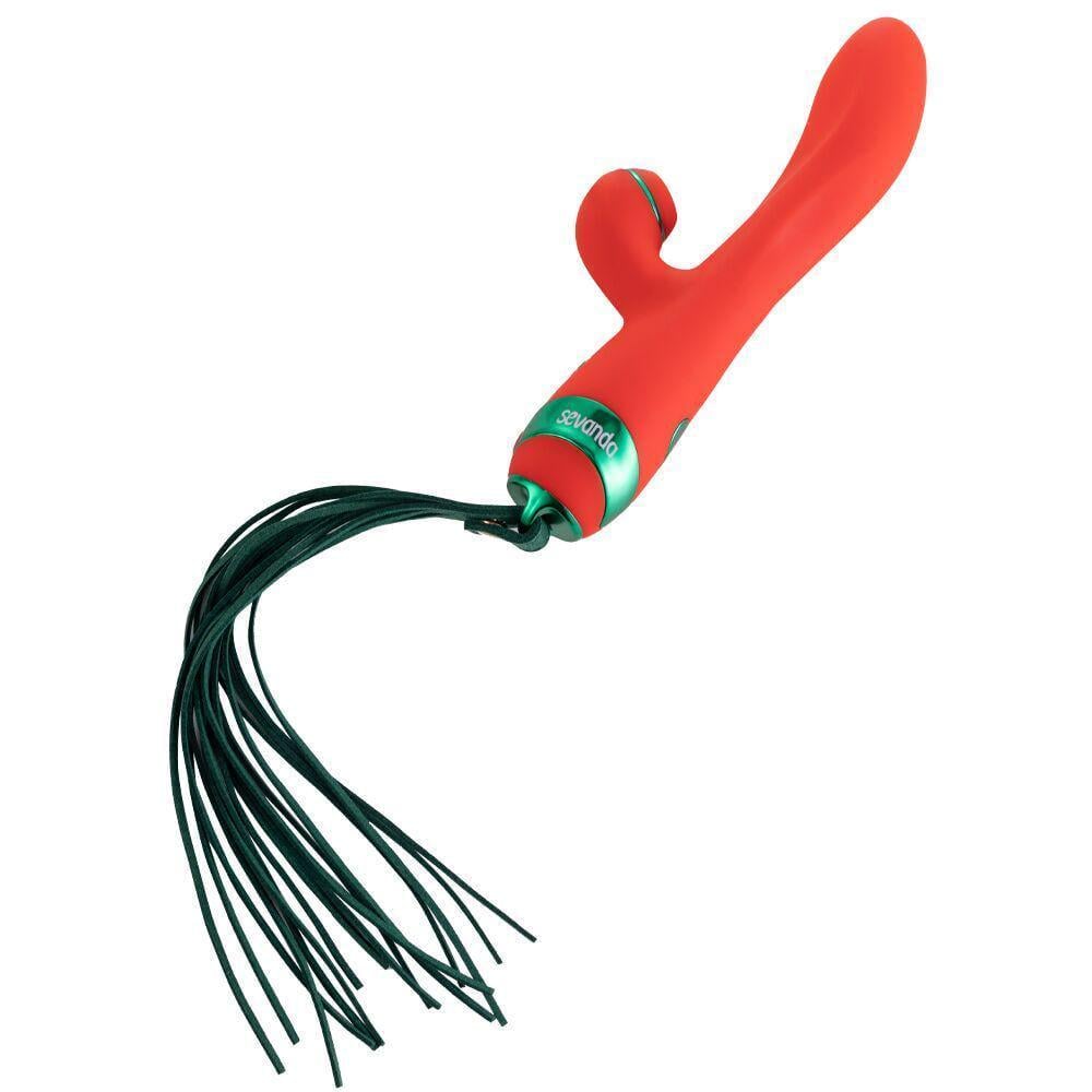 Вибратор-кролик с пульсацией и флогером Lockink Sevanda Whip Vibrating Massage Wand Красно-зеленый (SX0903)