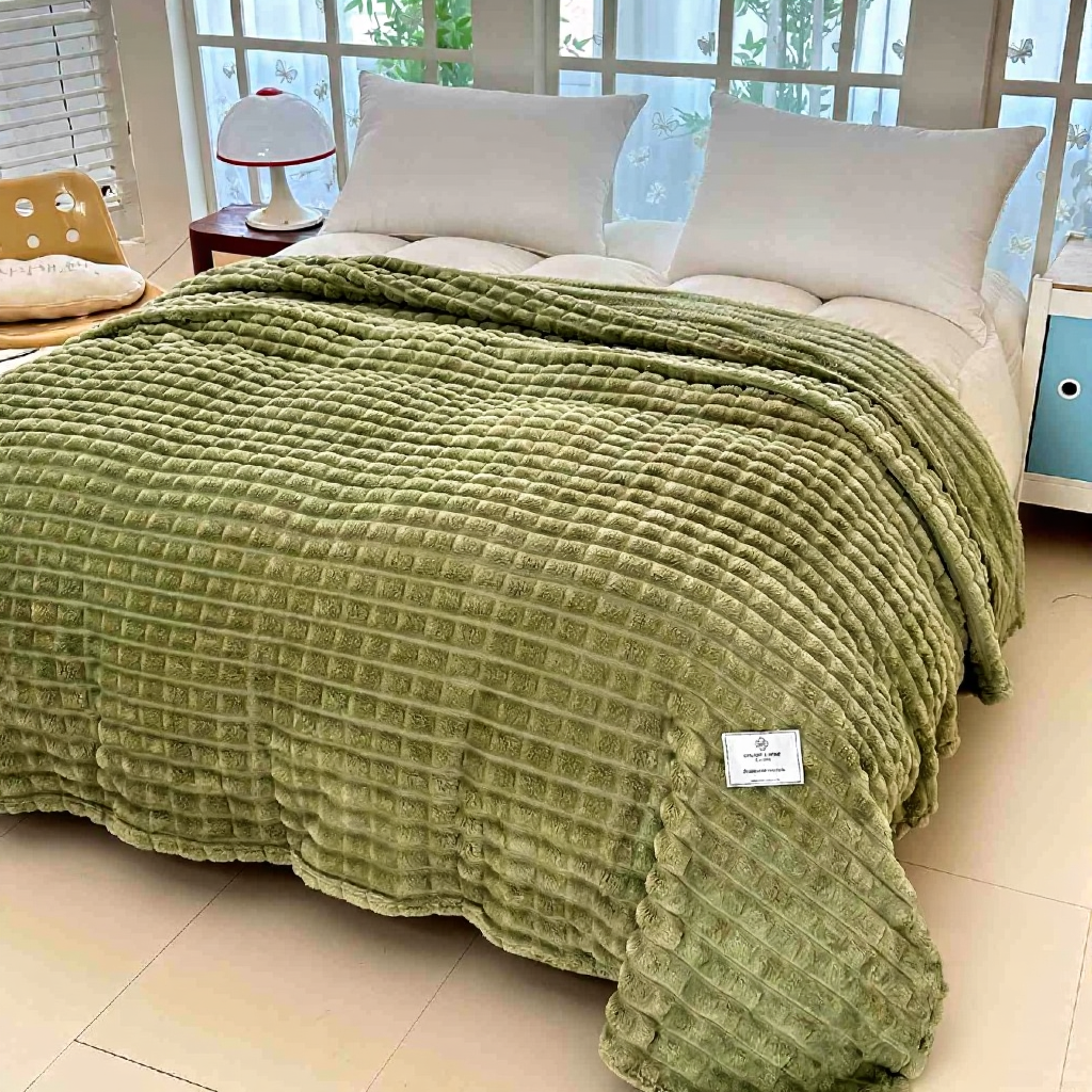 Плед в однотонный кубик 180x200 см Зеленый