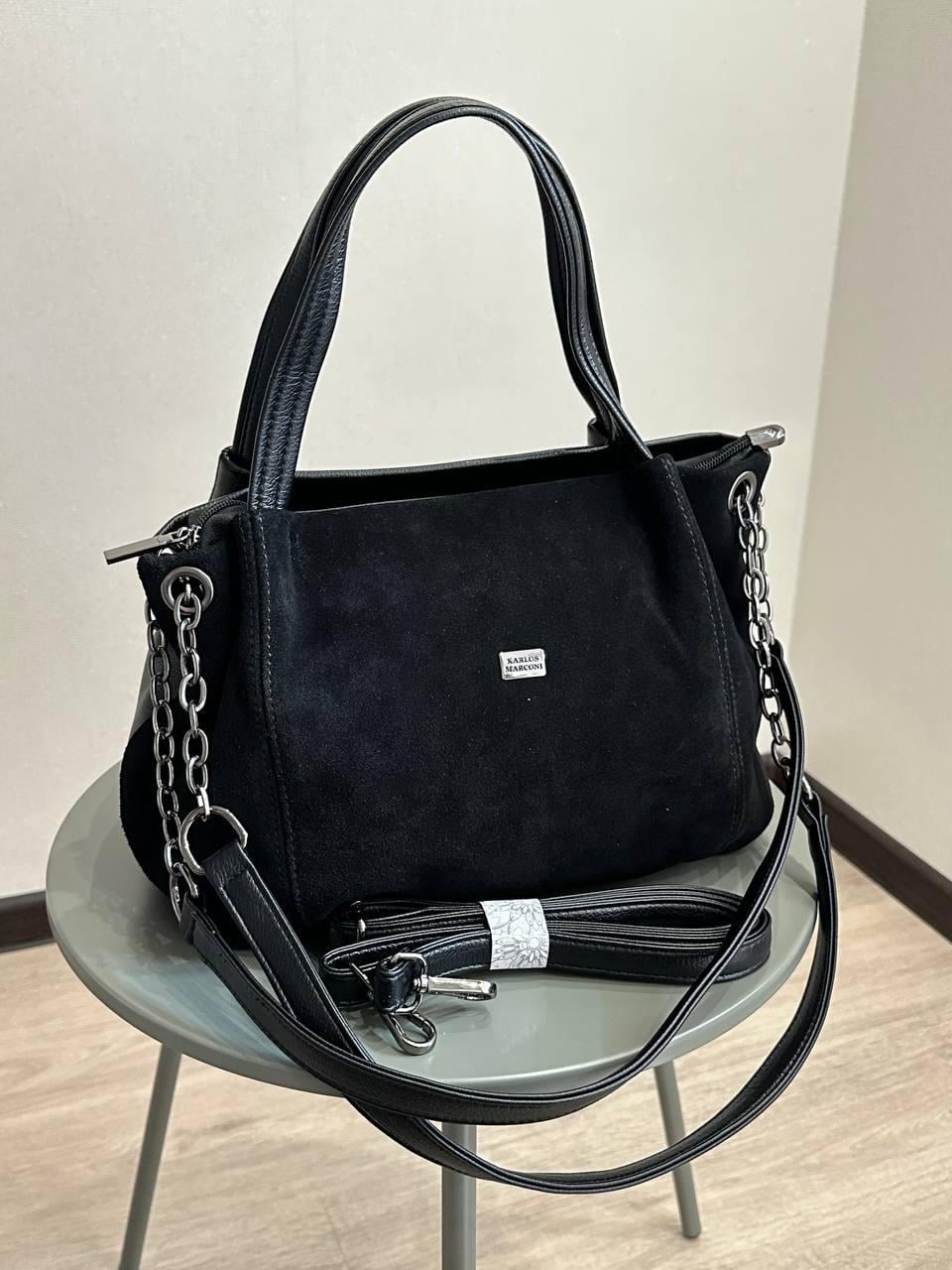 Сумка жіноча 96116 із натуральної замши та еко-шкіри Чорний