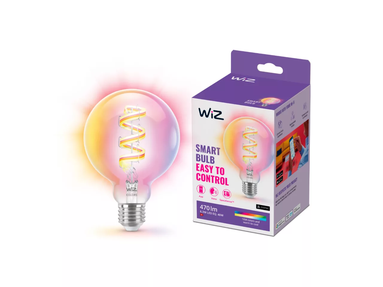 Умная лампа WiZ Filament G95 E27 RGB 470лм Wi-Fi Matter Bluetooth White/Color (3102299402)