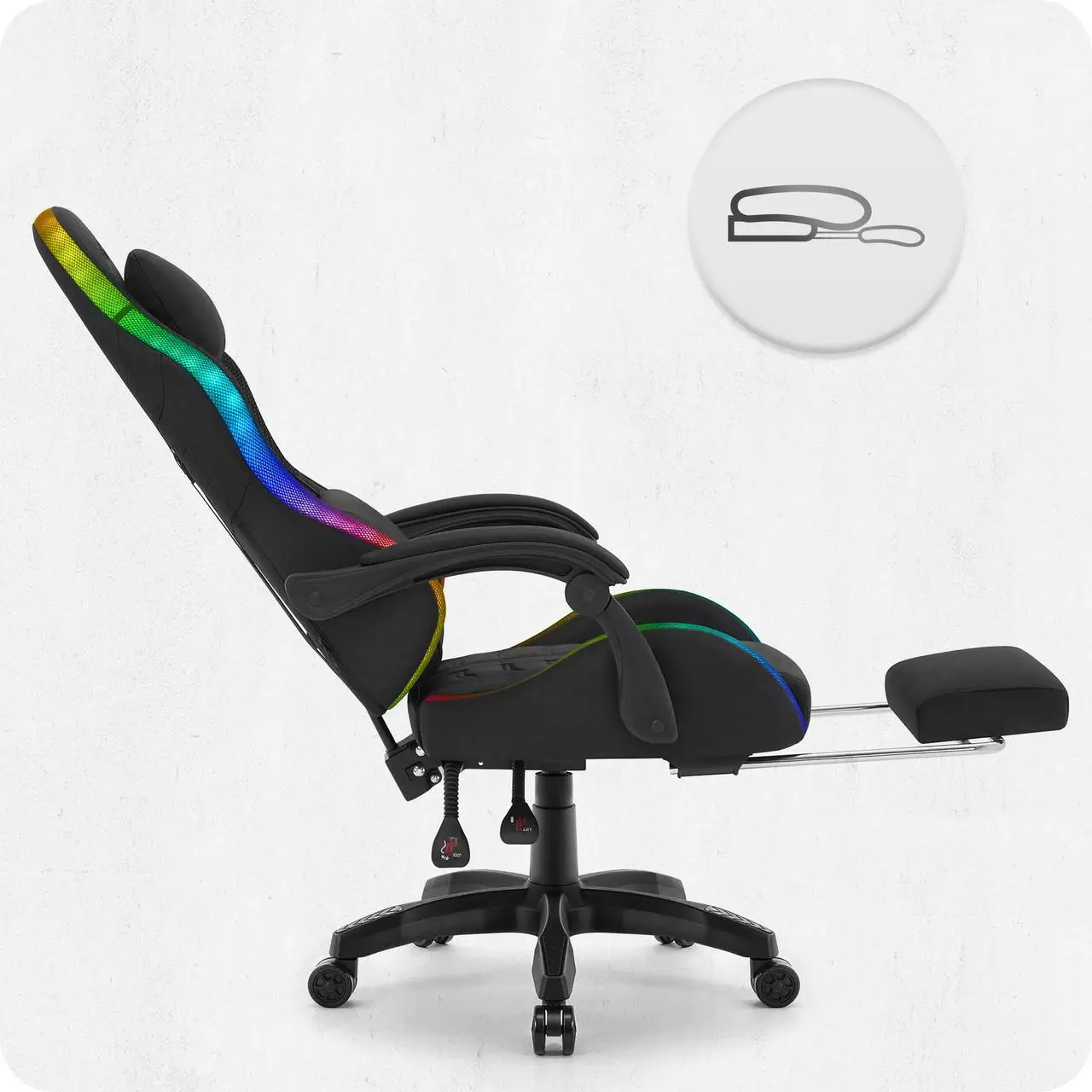 Крісло геймерське з підставкою для ніг Cabro C501 RGB Black тканина до 150 кг (AN-С501BRGB) - фото 7 Крісло геймерське з підставкою для ніг Cabro C501 RGB Black тканина до 150 кг (AN-С501BRGB) - фото 7