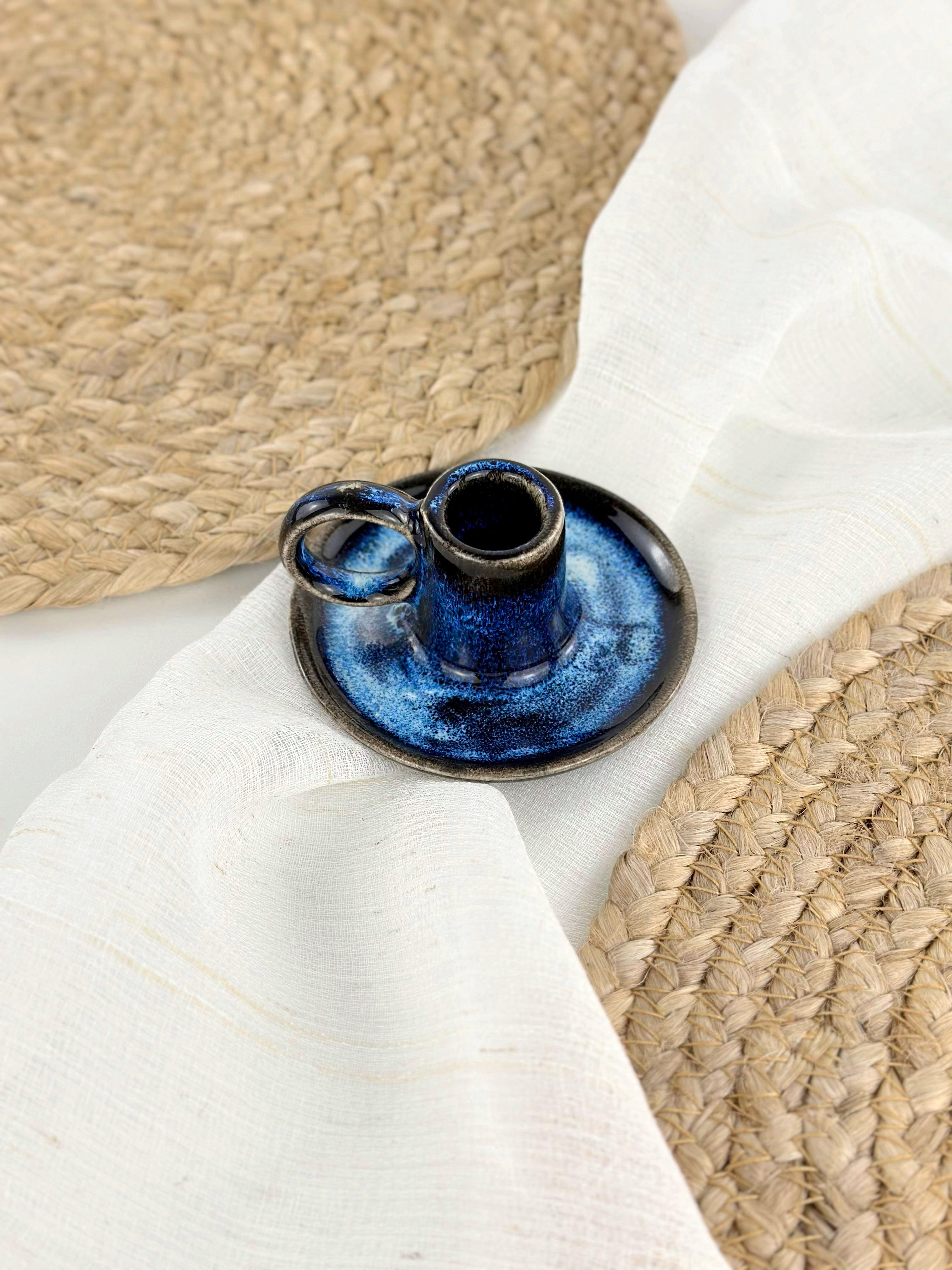 Подсвечник-блюдце для дома глиняный Гражда 5 см Синий (17000-5)