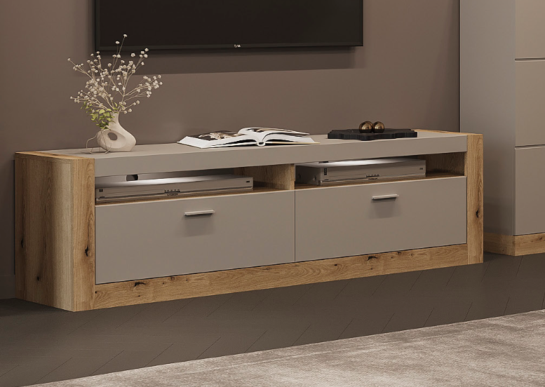 Тумба для ТВ SOKME Палермо 1802х402х510 мм Дуб викинг/Шиншилла серая/Агат софт тач (28805616)