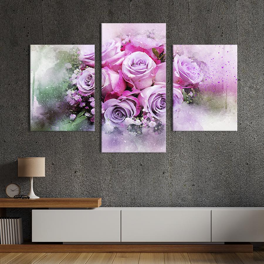Картина на холсте триптих Красивый букет розовых роз 141x90 см (856-32)