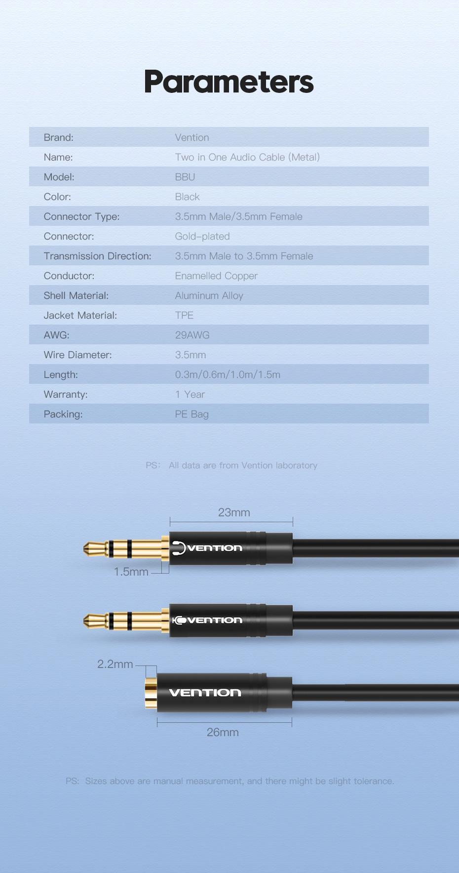 Перехідник Vention 2х3.5 мм minijack-3.5 мм/minijack AUX 4-піновий TRRS 1 м Чорний (BBUBF) - фото 10 Перехідник Vention 2х3.5 мм minijack-3.5 мм/minijack AUX 4-піновий TRRS 1 м Чорний (BBUBF) - фото 10