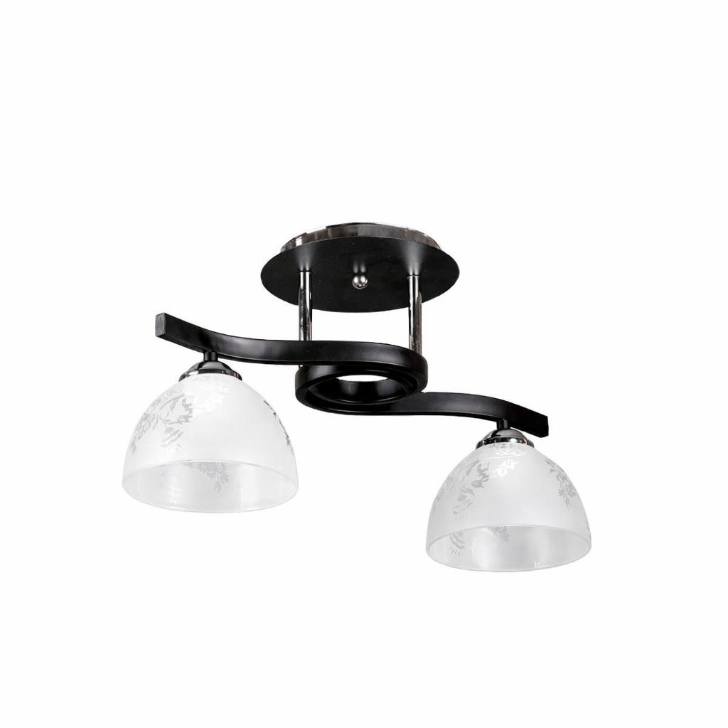Потолочная люстра Sneha на 2 лампы E27 с белыми плафонами с узором Черный (9962494193/2 BK)