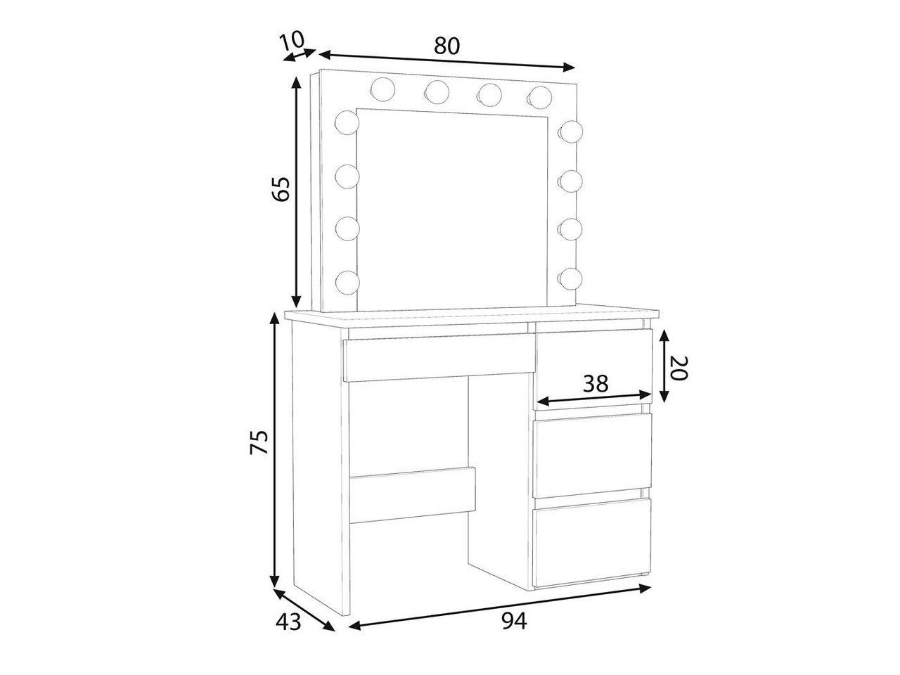 Туалетний столик Homart 12 LED із дзеркалом і підсвічуванням Білий (9281) - фото 9 Туалетний столик Homart 12 LED із дзеркалом і підсвічуванням Білий (9281) - фото 9