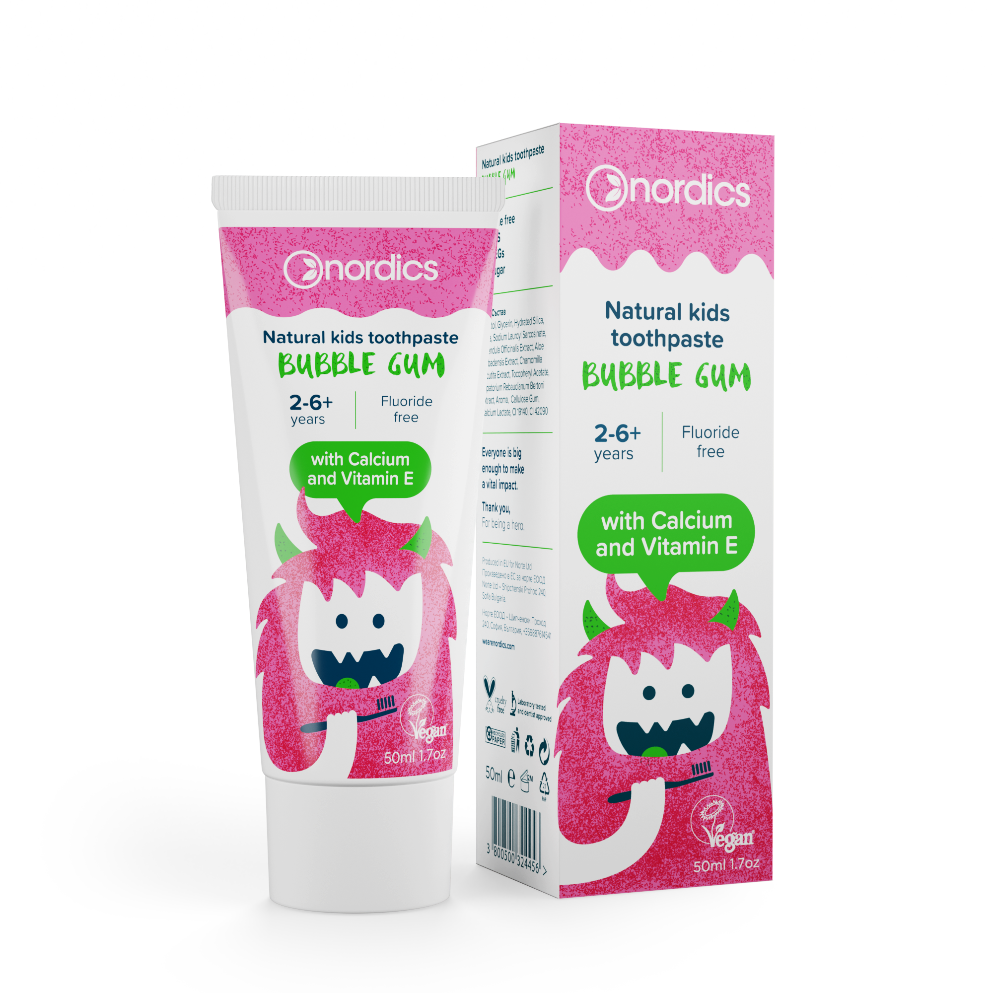 Зубна паста дитяча Nordics Kids Bubble Gum проти карієсу (107192)