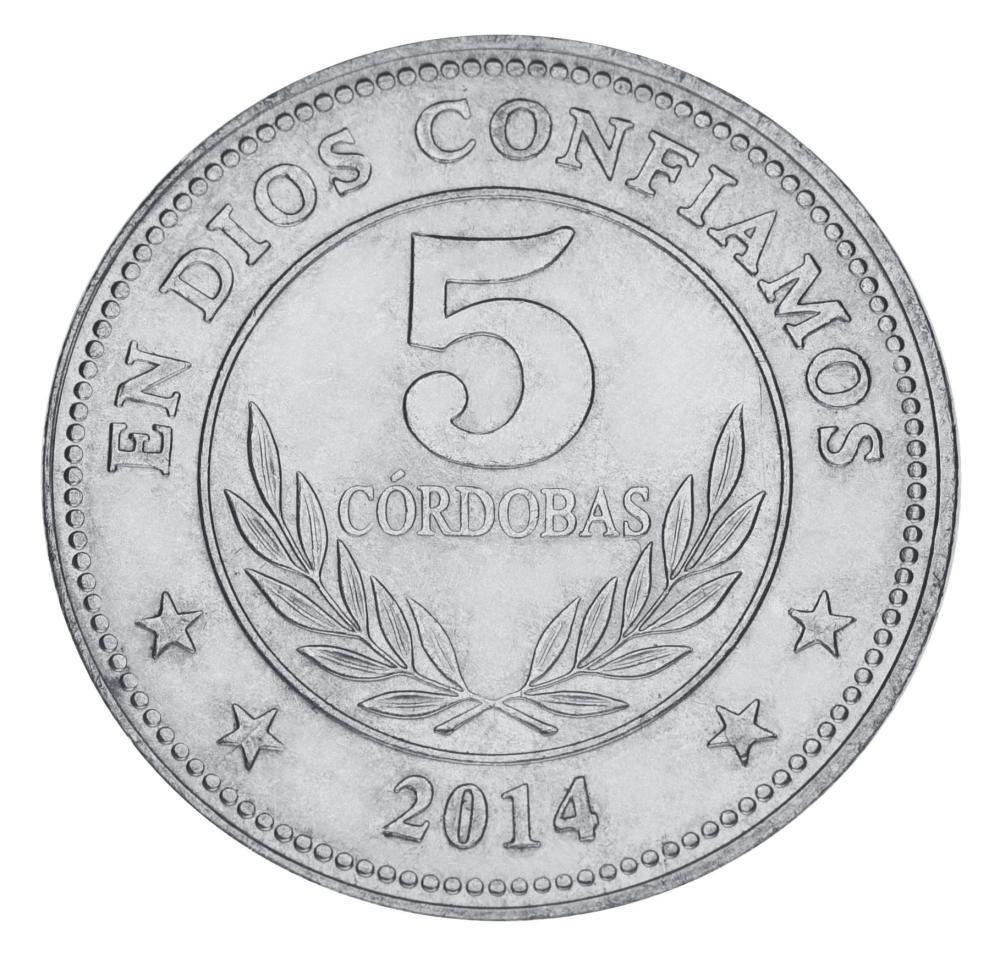 Коллекционная монета Никарагуа 5 кордоба 2014 F-VF (М20741)