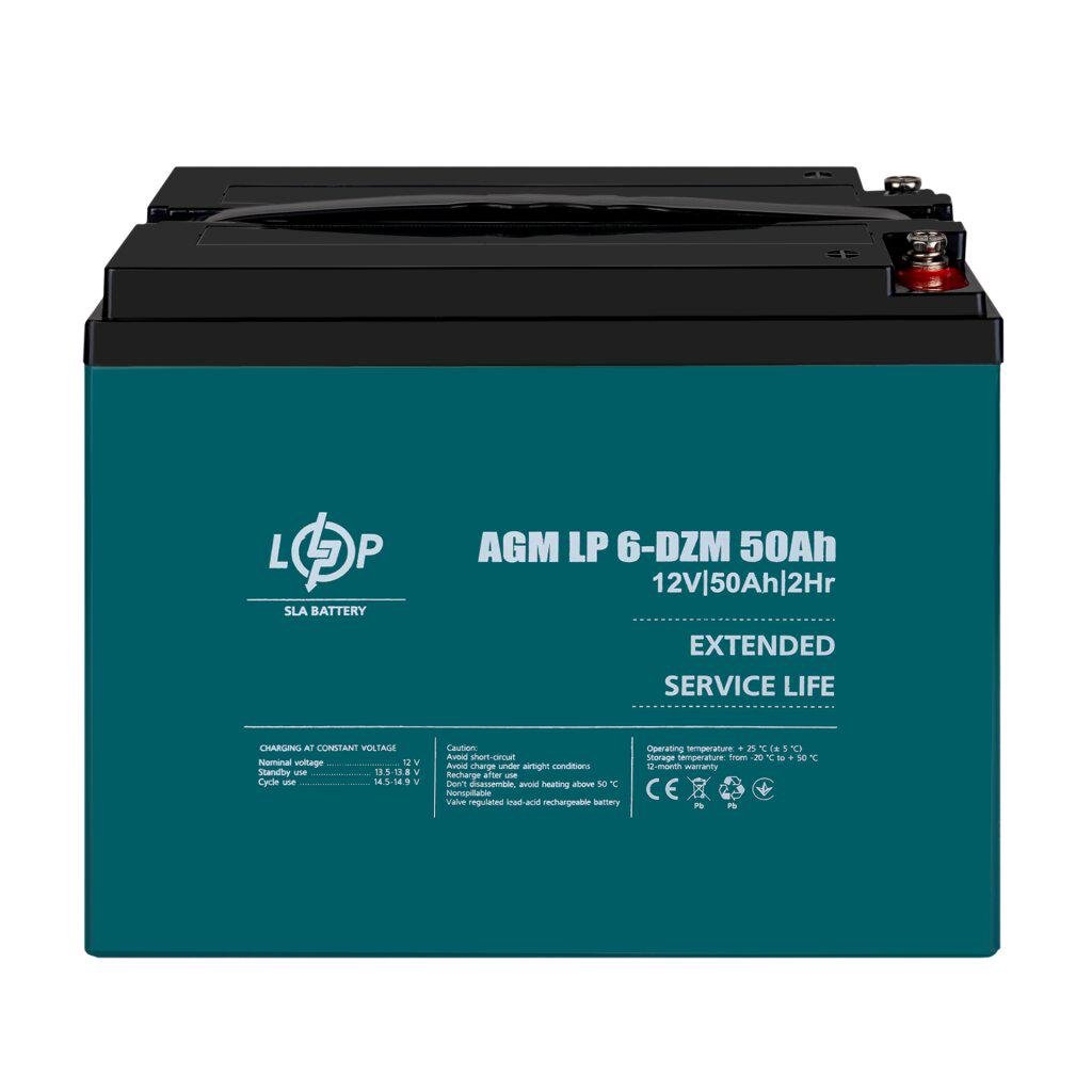 Акумулятор тяговий LogicPower LP 6-DZM-50 AGM 400 циклів LP10063 для ДБЖ електротранспорту та резервного живлення 12 В 50 А/год (618015)