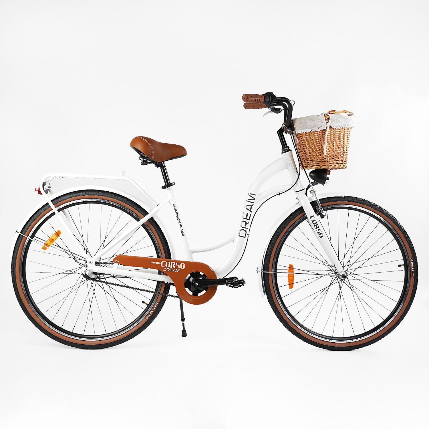 Велосипед городской алюминиевый CORSO Dream 28 дюймов с корзиной и багажником, рама 18" Белый - фото 1 Велосипед городской алюминиевый CORSO Dream 28 дюймов с корзиной и багажником, рама 18" Белый - фото 1