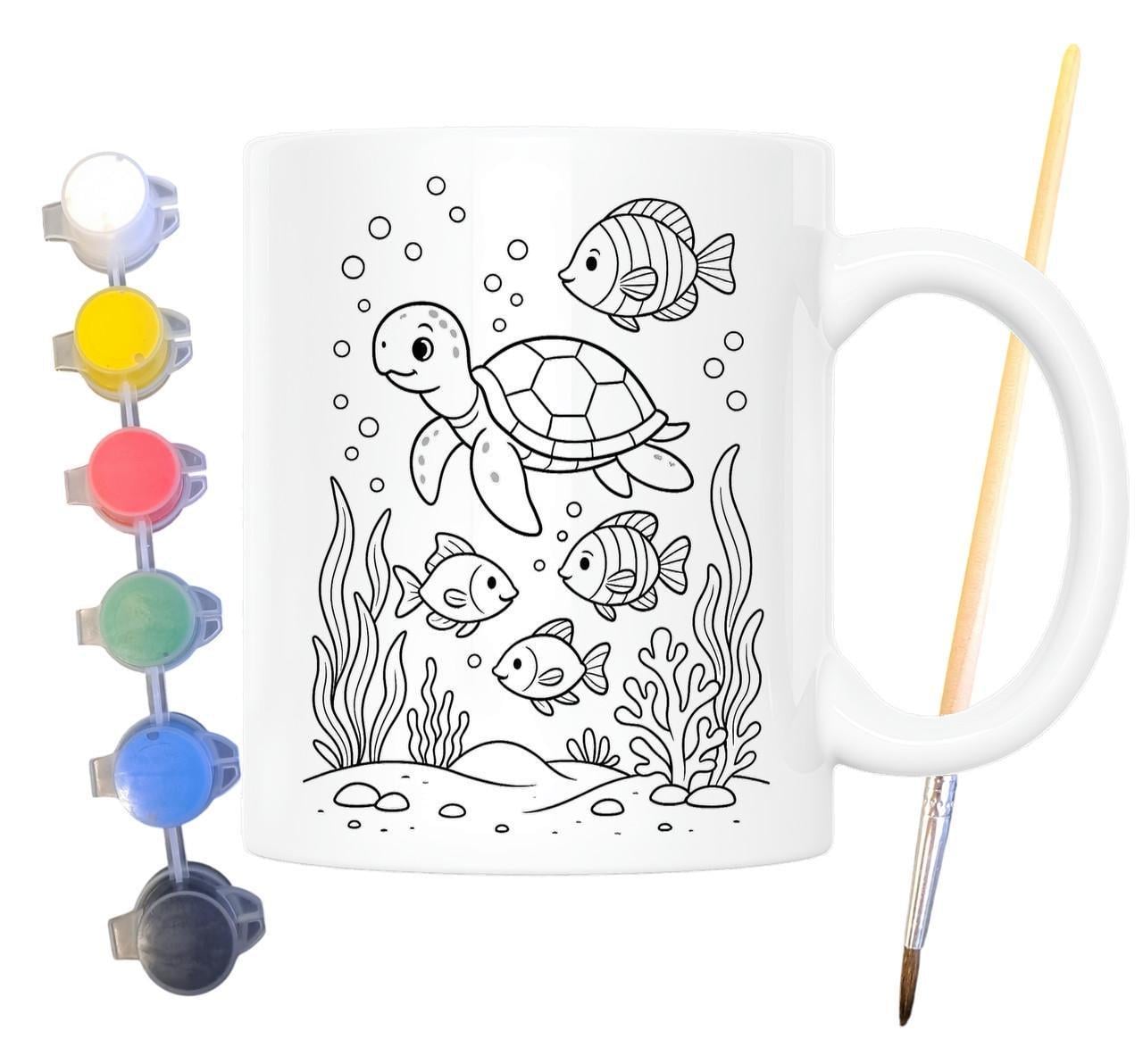 Набор для творчества кружка раскраска Черепаха и рыбки 330 мл Белый (КР0160)