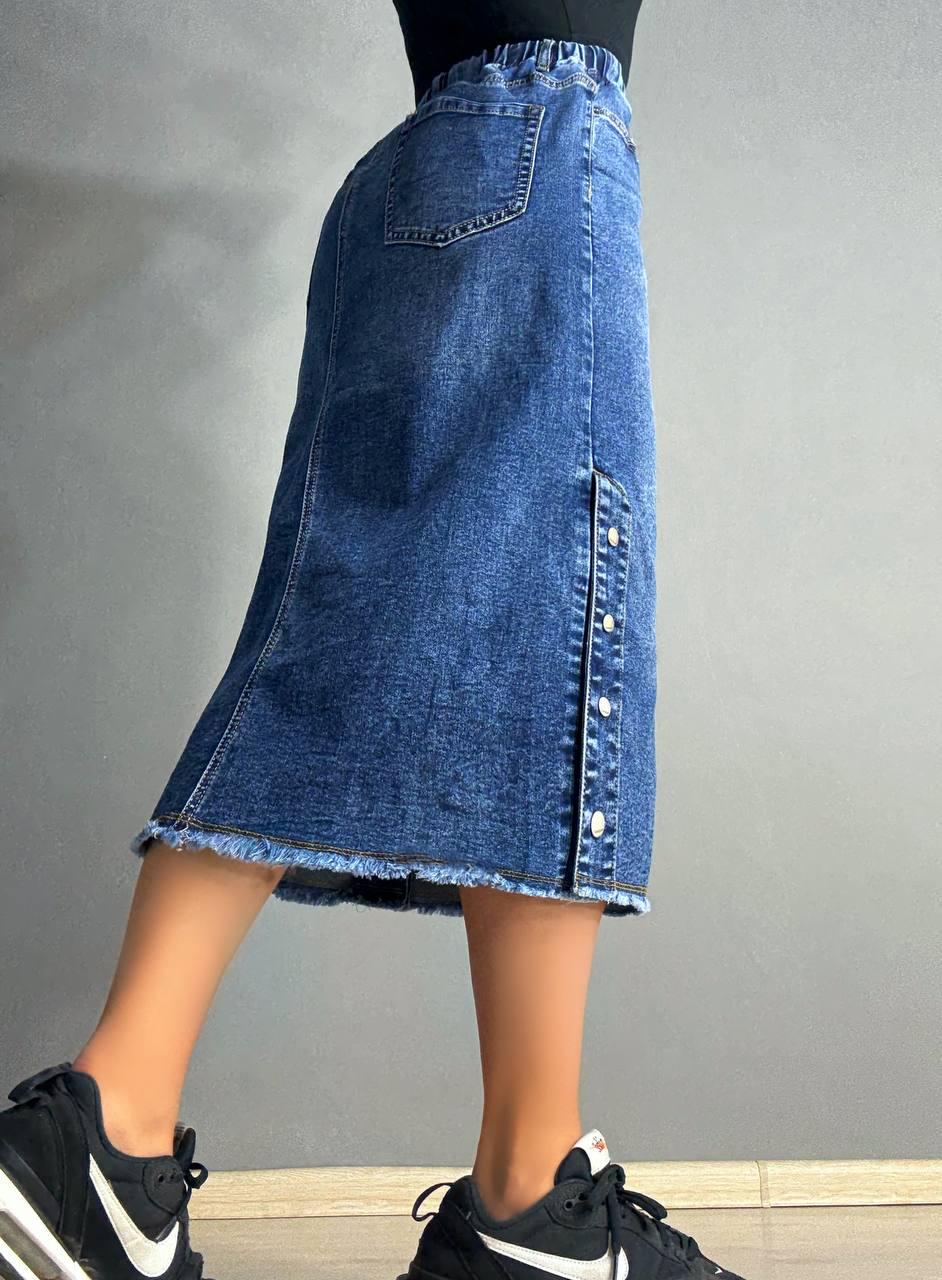 Спідниця жіноча джинсова ZJY 8039 талія на резинці з боковими розрізами р. З8 103 см 125 см Синій - фото 6