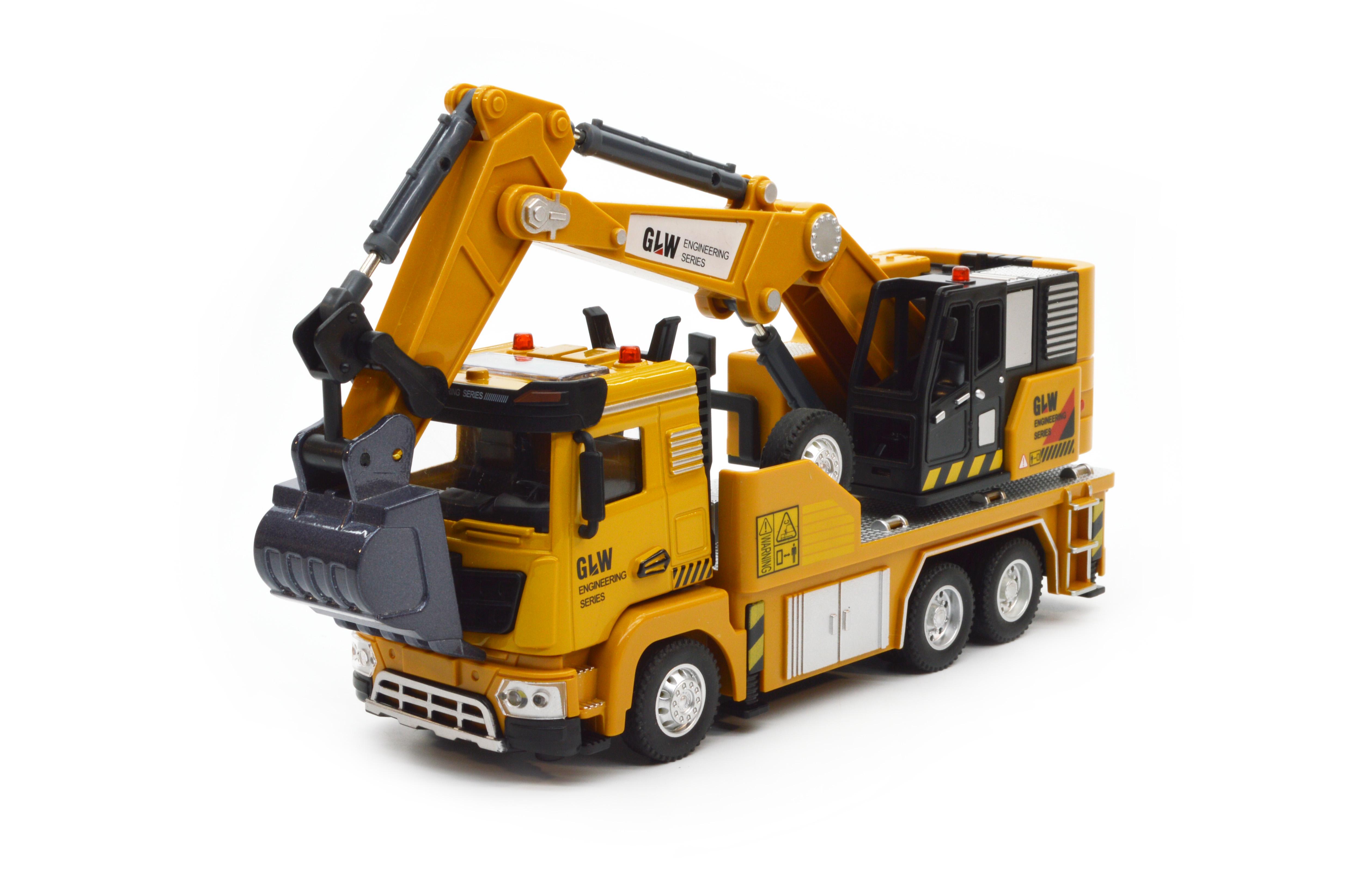 Модель экскаватора с металлической кабиной и ковшом инерция звуки свет (40071)