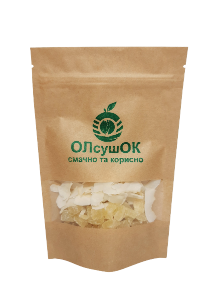 Мікс цукати з ананаса і кокосові чіпси ОЛсушОК кубиками 80 г (4820252920057) Мікс цукати з ананаса і кокосові чіпси ОЛсушОК кубиками 80 г (4820252920057)