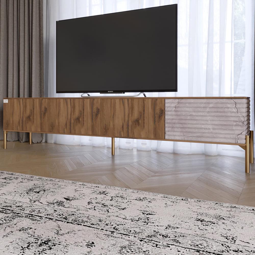 Тумба под телевизор Lion Грей на золотых металлических ножках Дуб Ливорно/Камень (000-000-2501)