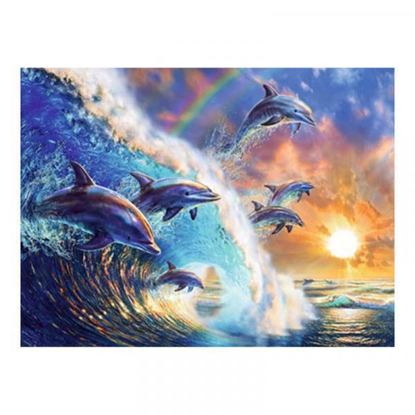 Алмазна мозаїка TK Group Дельфіни в прибої 40х30 см з рамкою в коробці (GB74851-mt)
